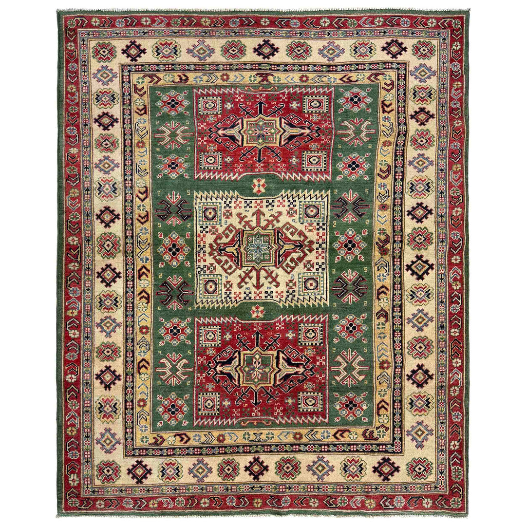 Afghan Kazak Rug 5' 0" x 6' 6" Hand-Knotted
