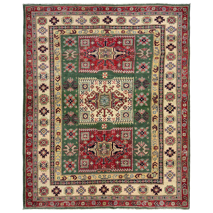 Afghan Kazak Rug 5' 0" x 6' 6" Hand-Knotted | No. AL100535