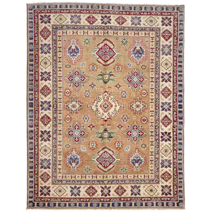 Orange Afghan Kazak Rug 5' 1" x 6' 7" Hand-Knotted | No. AL38780