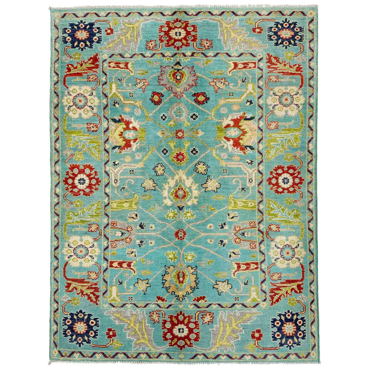 Blue Afghan Sultani Rug 4' 0" x 5' 8" Hand-Knotted | No. AL18739