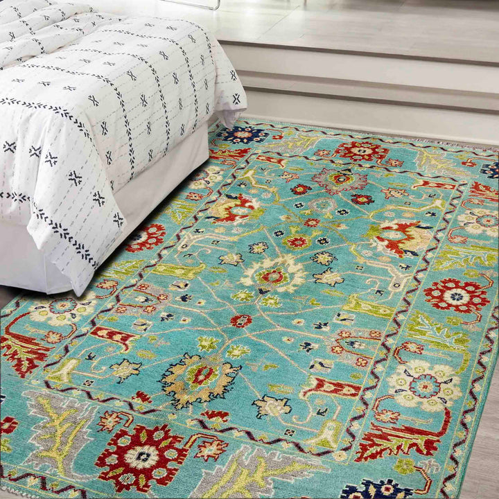 Blue Afghan Sultani Rug 4' 0" x 5' 8" Hand-Knotted | No. AL18739