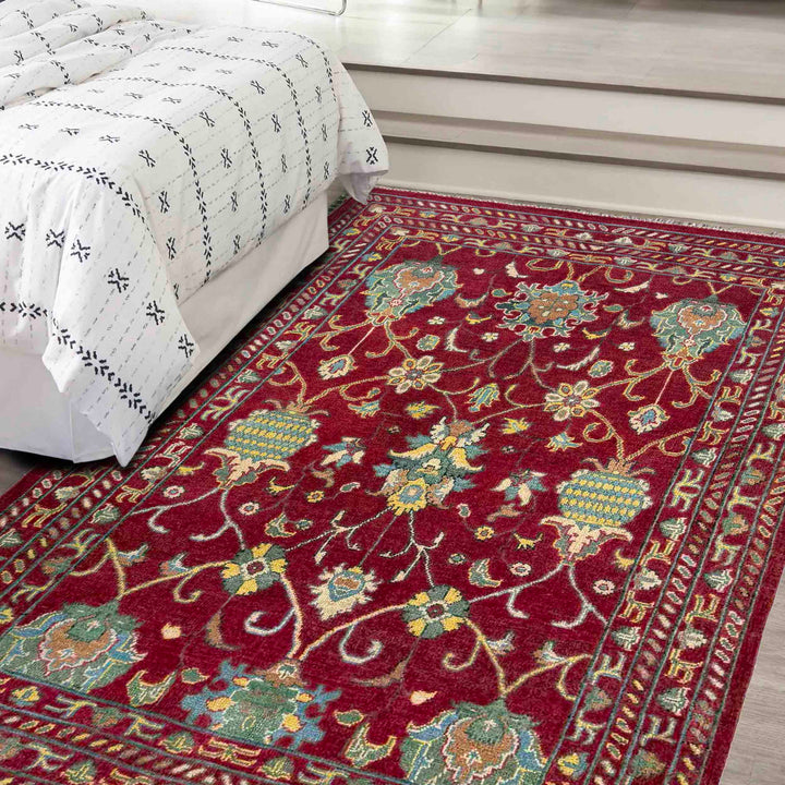Red Afghan Sultani Rug 4' 1" x 6' 2" Hand-Knotted | No. AL28356