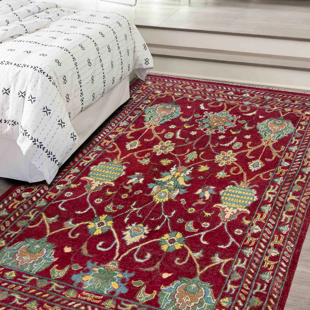 Red Afghan Sultani Rug 4' 1" x 6' 2" Hand-Knotted reverse