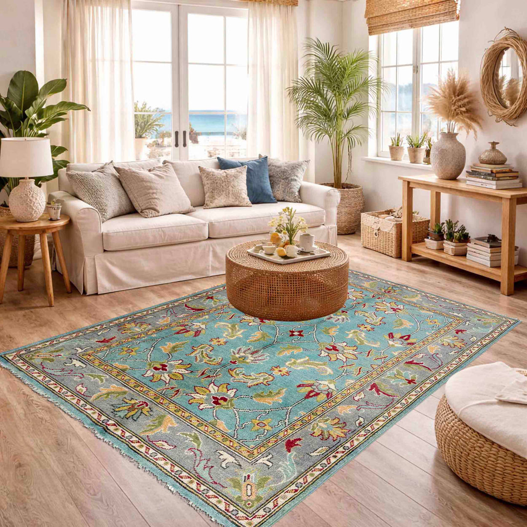 Blue Afghan Sultani Rug 4' 11" x 6' 4" Hand-Knotted texture