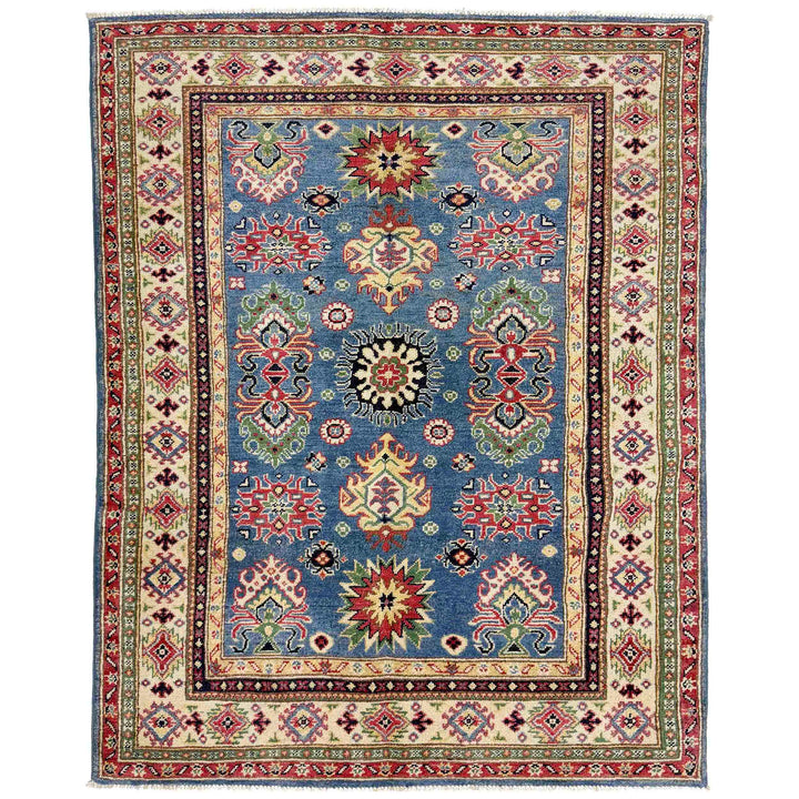 Blue Afghan Kazak Rug 4' 0" x 6' 1" Hand-Knotted