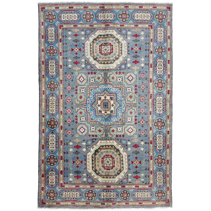 Gray Afghan Kazak Rug 3' 11" x 5' 11" Hand-Knotted | No. AL69793
