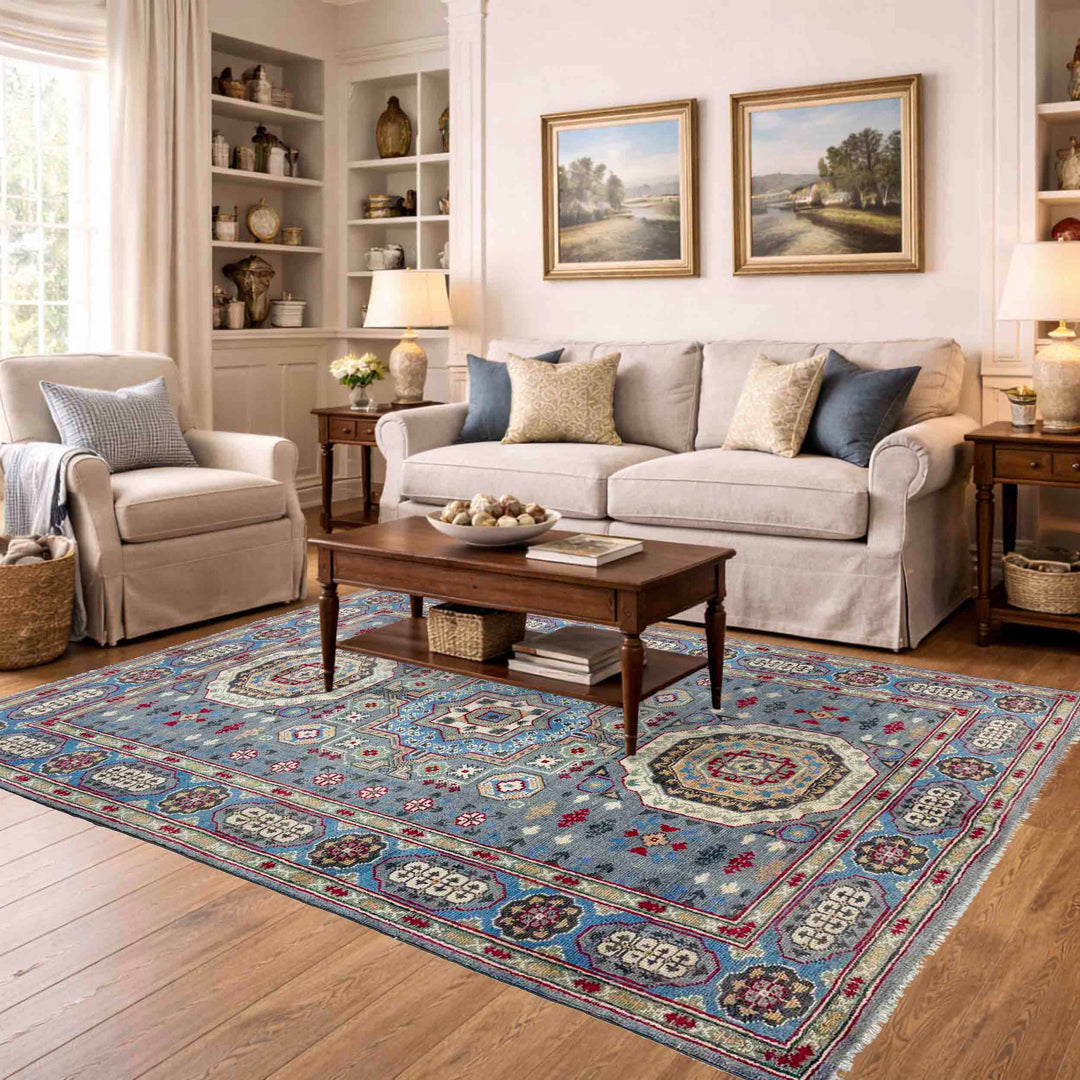 Gray Afghan Kazak Rug 3' 11" x 5' 11" Hand-Knotted | No. AL69793