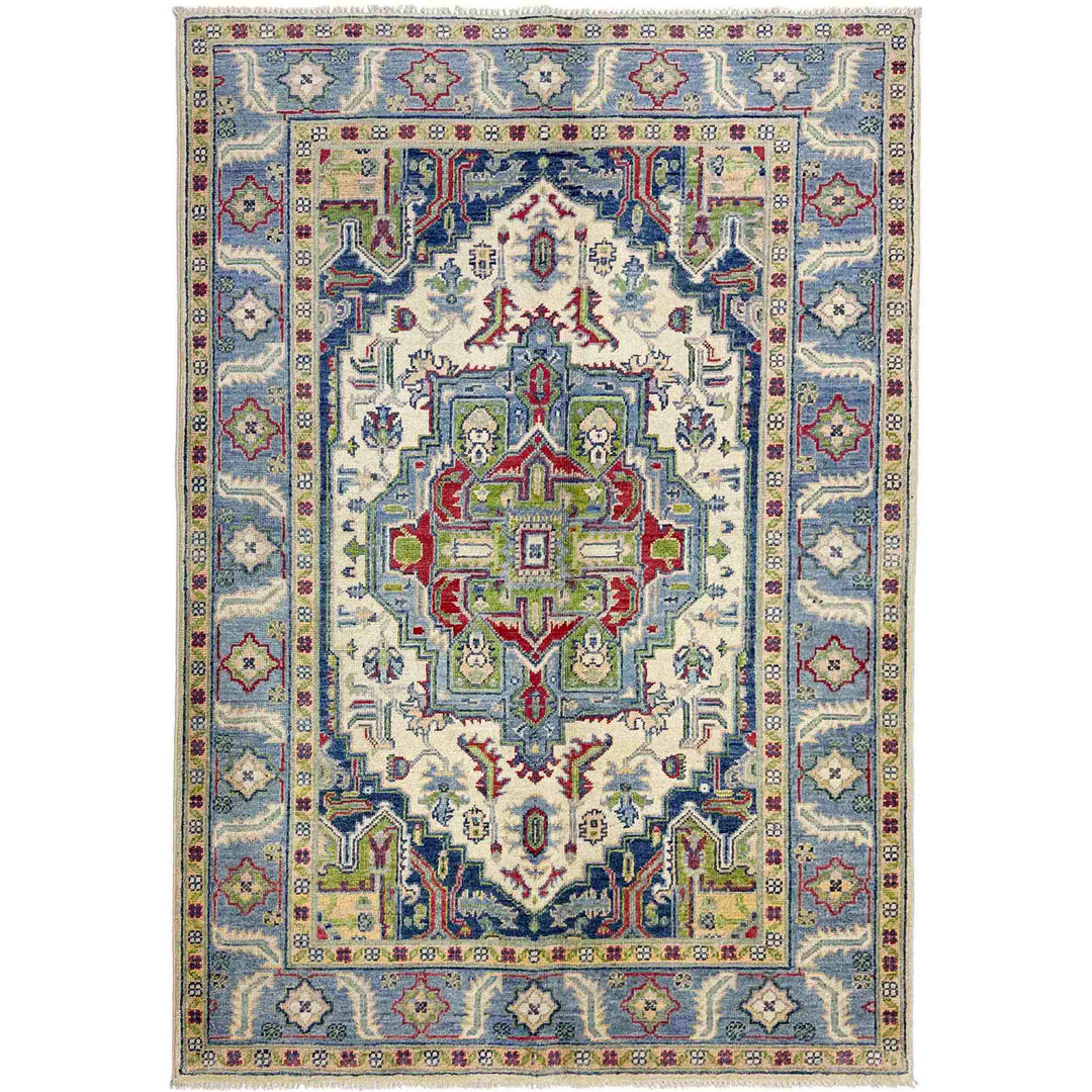Afghan Heriz Rug 3'11" x 5'11" Hand-Knotted