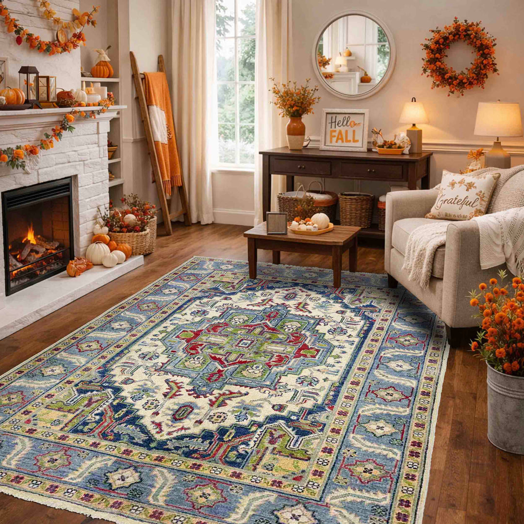 Afghan Heriz Rug 3'11" x 5'11" Hand-Knotted texture