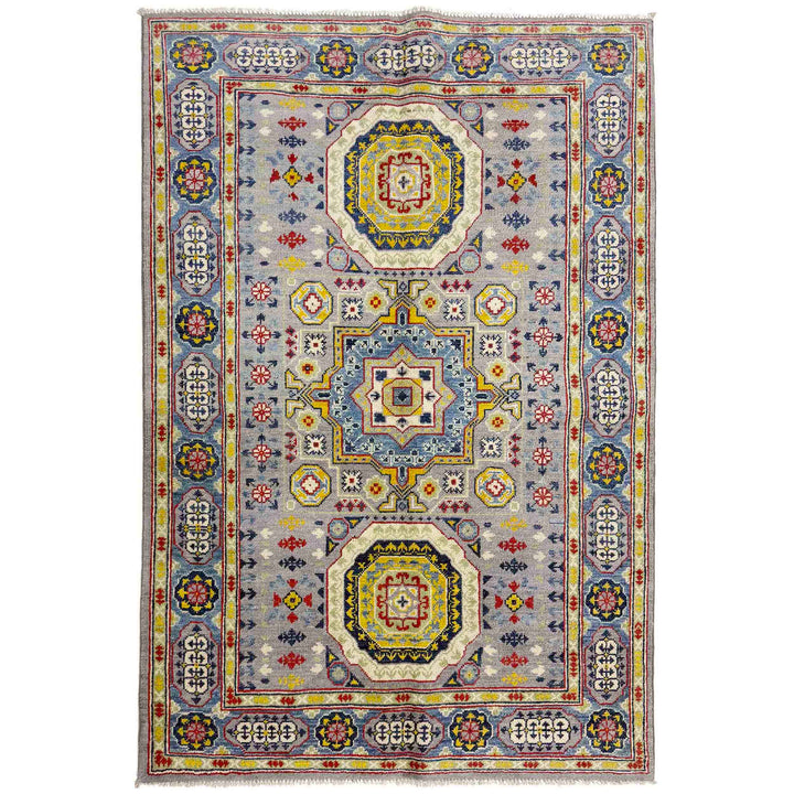 Gray Afghan Kazak Rug 3' 11" x 5' 9" Hand-Knotted | No. AL95450