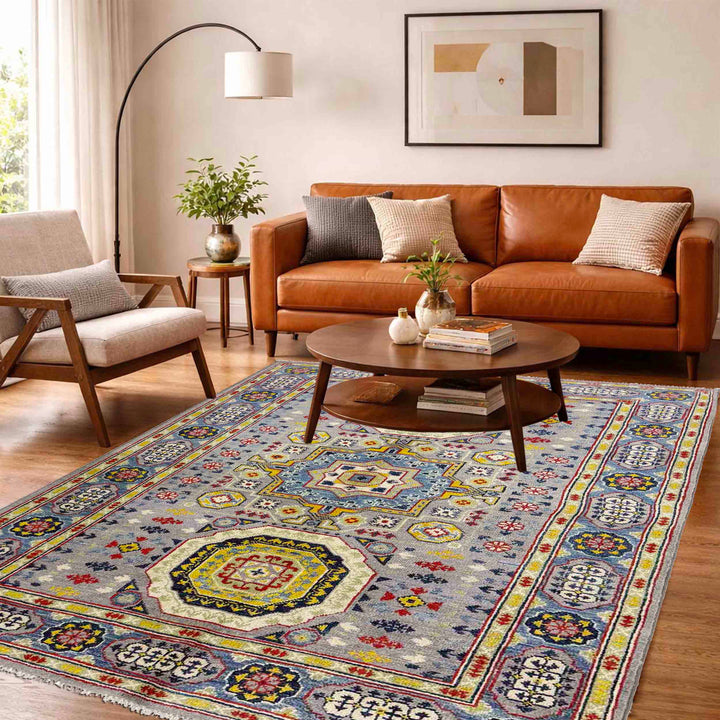 Gray Afghan Kazak Rug 3' 11" x 5' 9" Hand-Knotted | No. AL95450