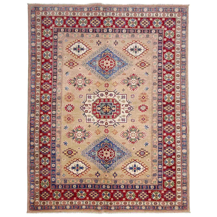 Orange Afghan Kazak Rug 5' 1" x 6' 11" Hand-Knotted | No. AL48629