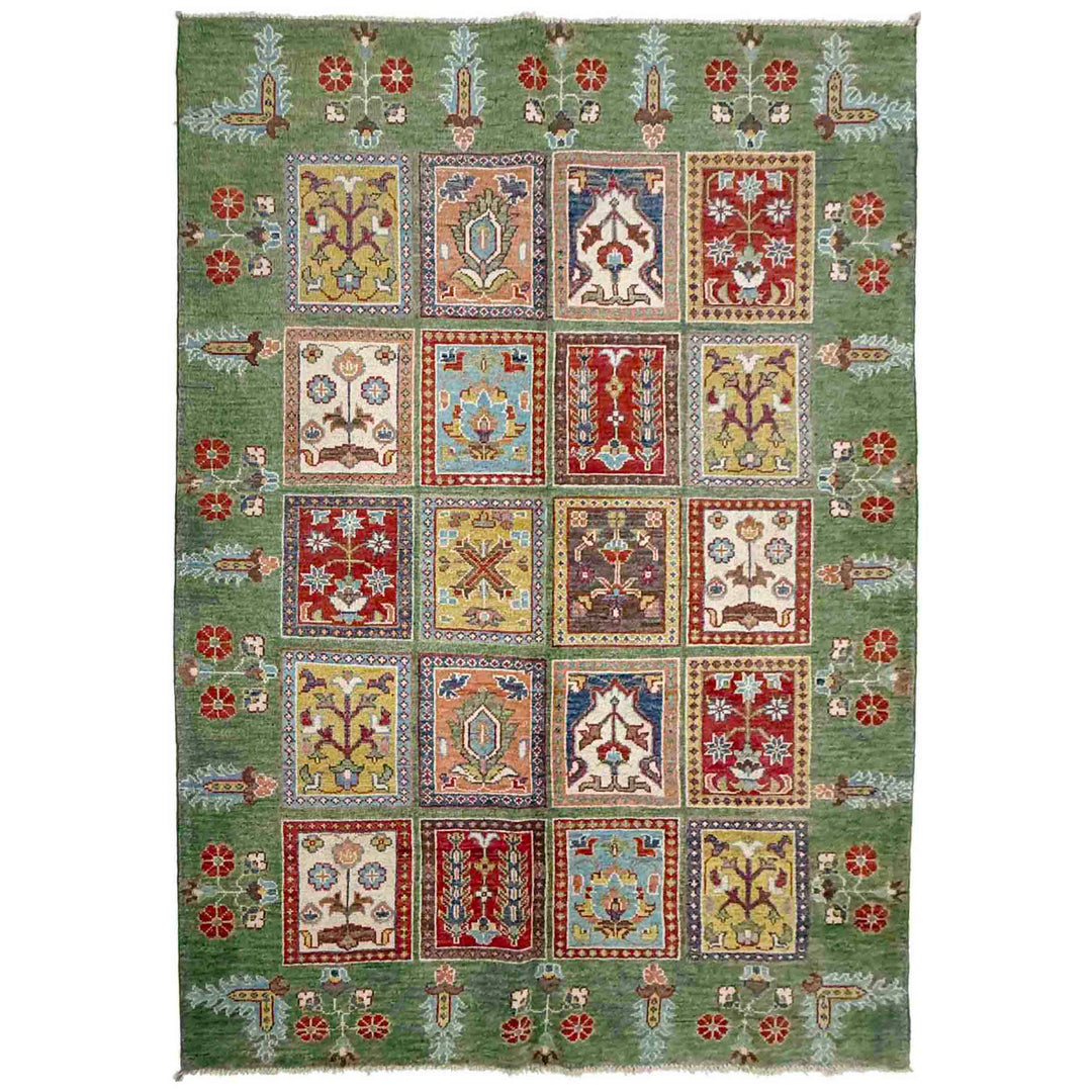 Green Afghan Bakhtiar Rug 4'11" x 7'3" Hand-Knotted