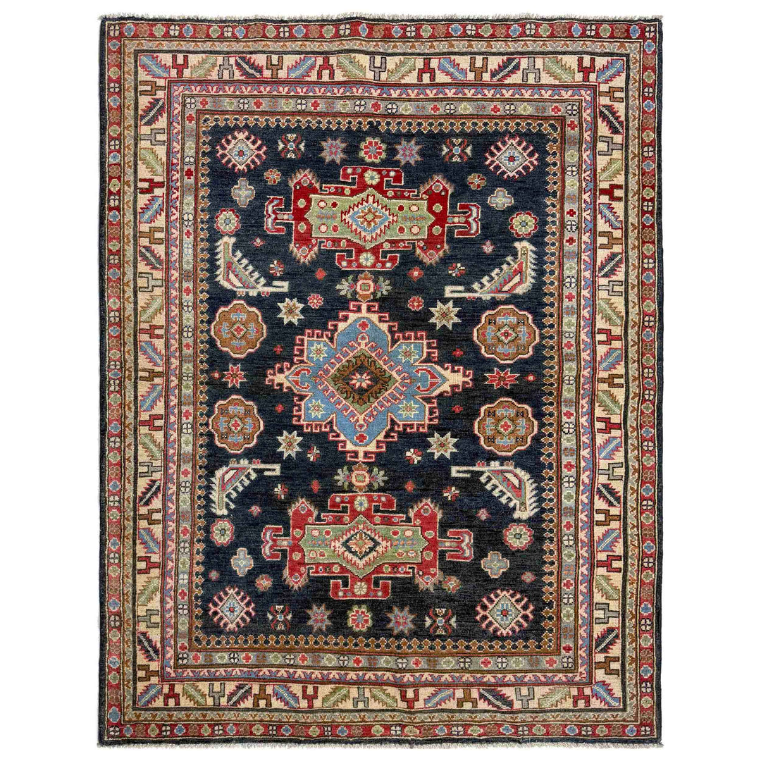 Afghan Kazak Rug 4' 8" x 6' 8" Hand-Knotted