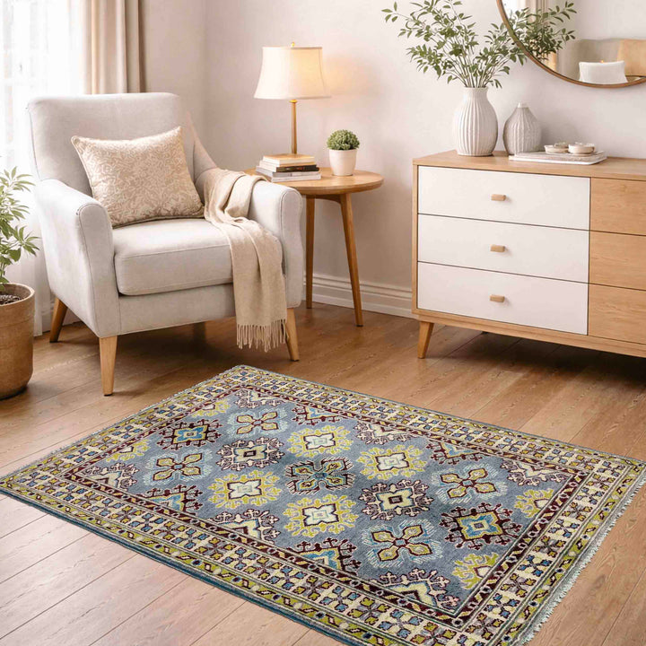 Blue Afghan Kazak Rug 3' 5" x 5' 0" Hand-Knotted field