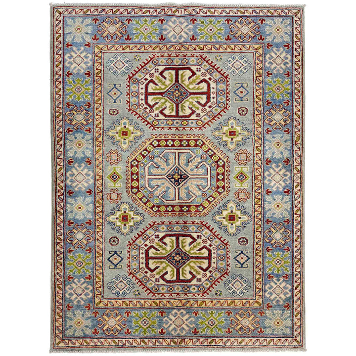 Gray Afghan Kazak Rug 3' 11" x 5' 8" Hand-Knotted | No. AL54345