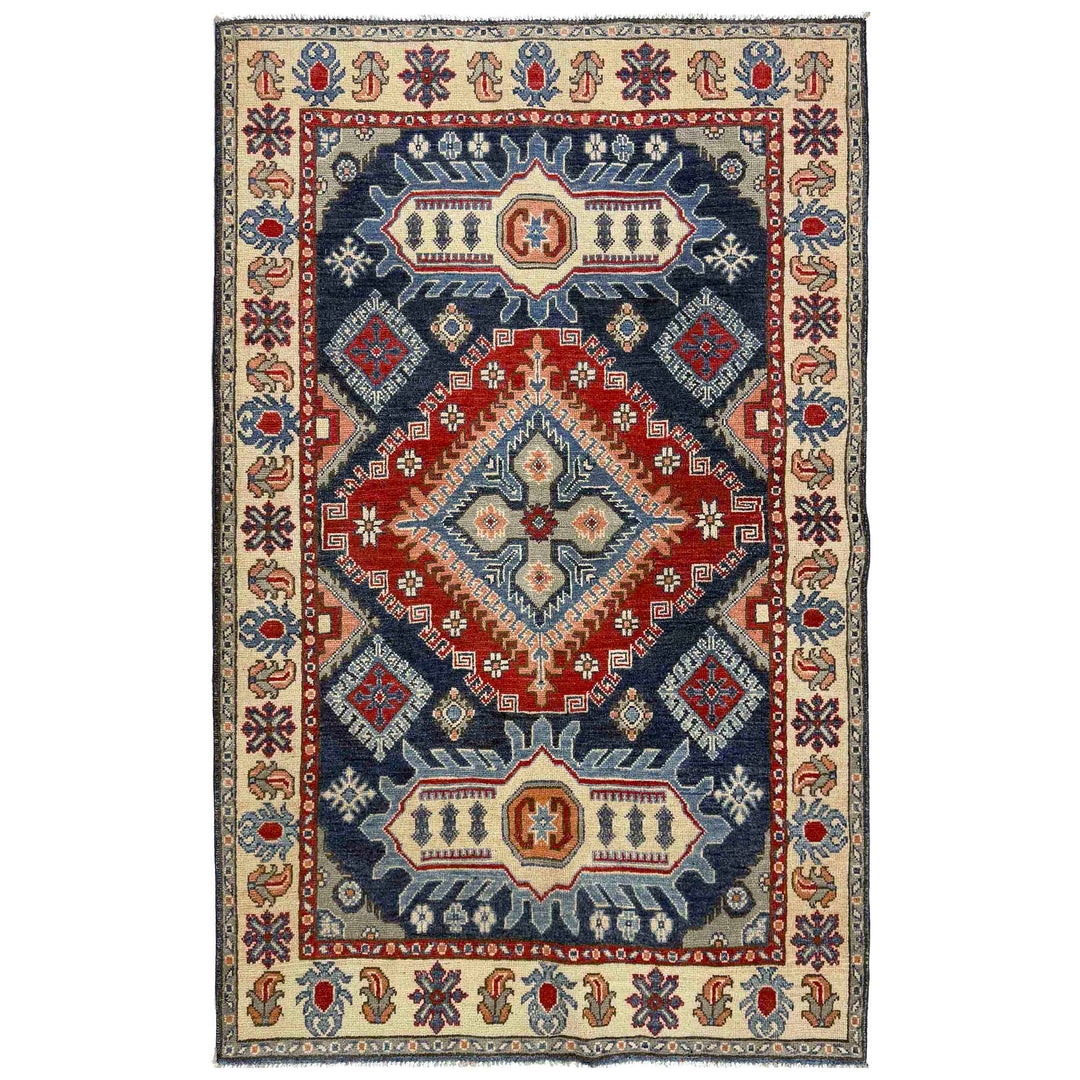 Afghan Kazak Rug 3' 11" x 6' 6" Hand-Knotted