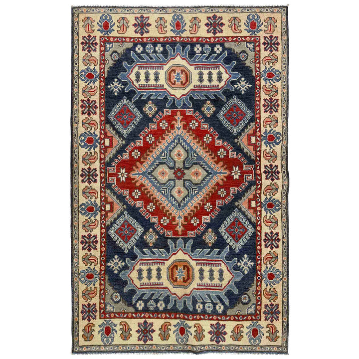 Afghan Kazak Rug 3' 11" x 6' 6" Hand-Knotted