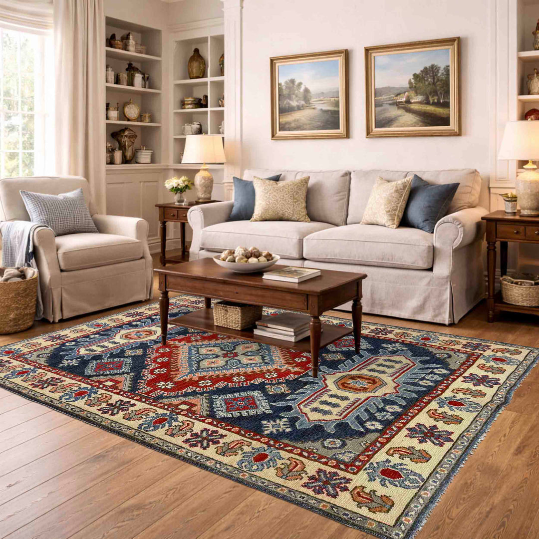 Afghan Kazak Rug 3' 11" x 6' 6" Hand-Knotted reverse