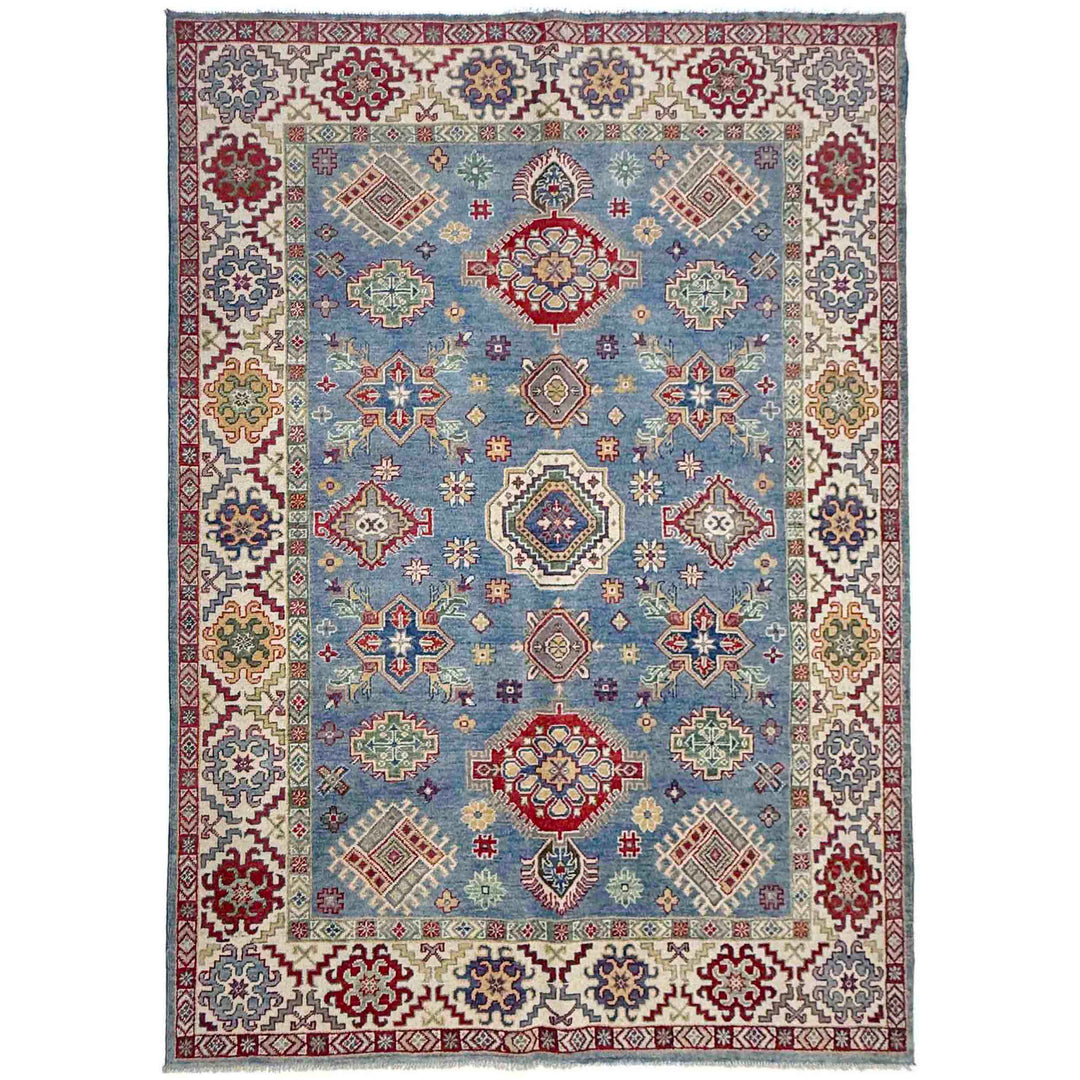 Blue Afghan Kazak Rug 5' 5" x 7' 10" Hand-Knotted
