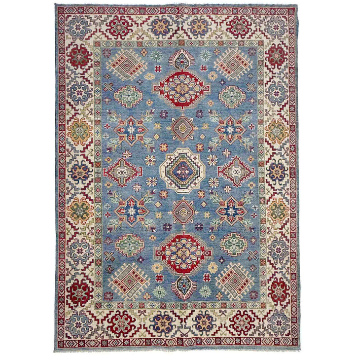 Blue Afghan Kazak Rug 5' 5" x 7' 10" Hand-Knotted