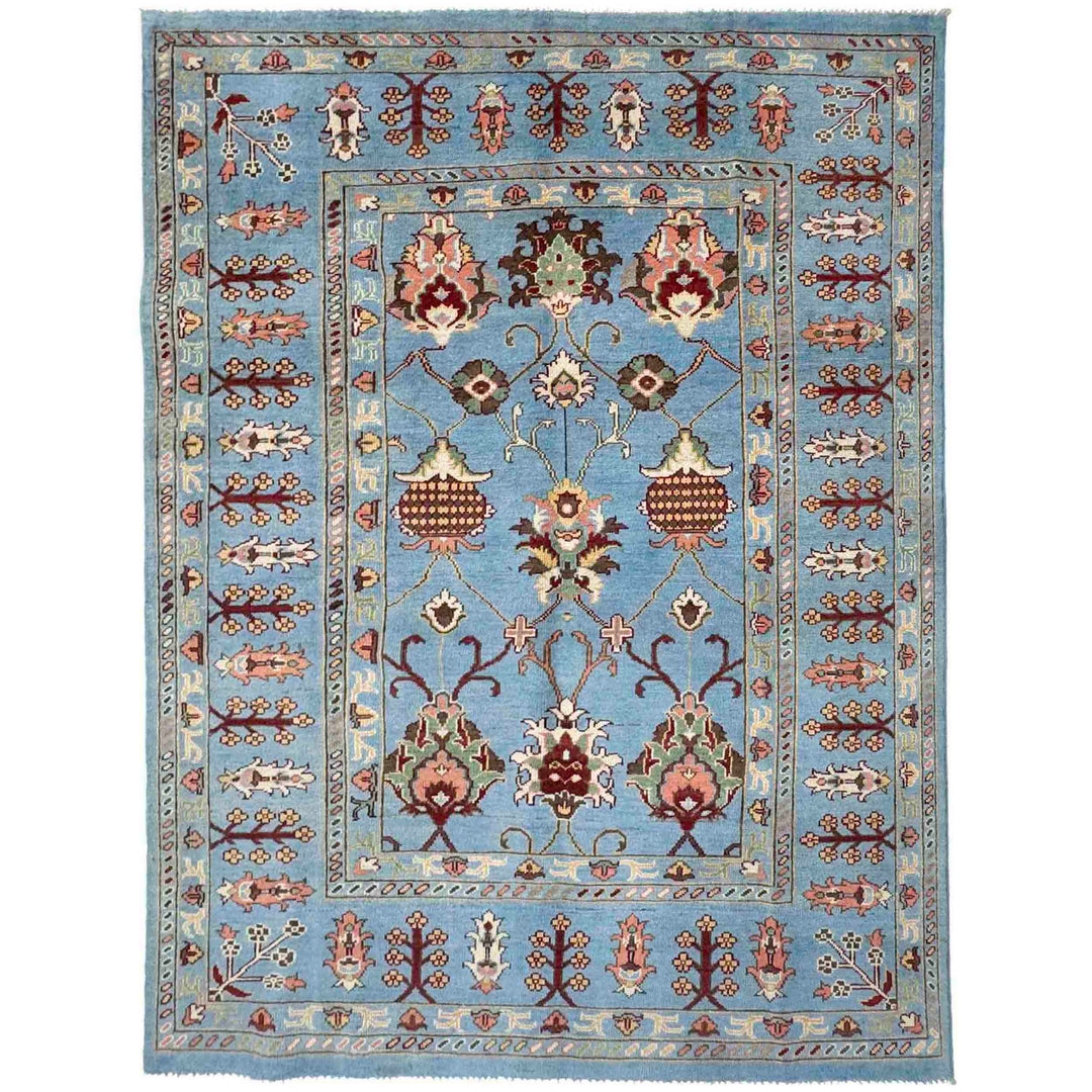 Blue Afghan Sultani Rug 5' 7" x 7' 8" Hand-Knotted