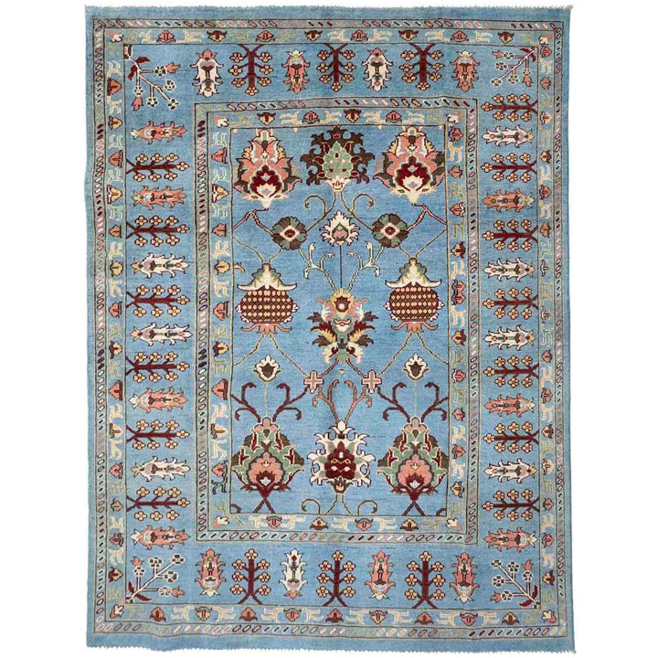 Blue Afghan Sultani Rug 5' 7" x 7' 8" Hand-Knotted