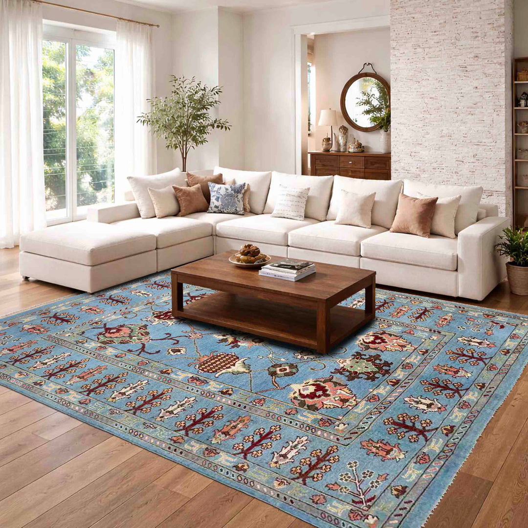 Blue Afghan Sultani Rug 5' 7" x 7' 8" Hand-Knotted texture