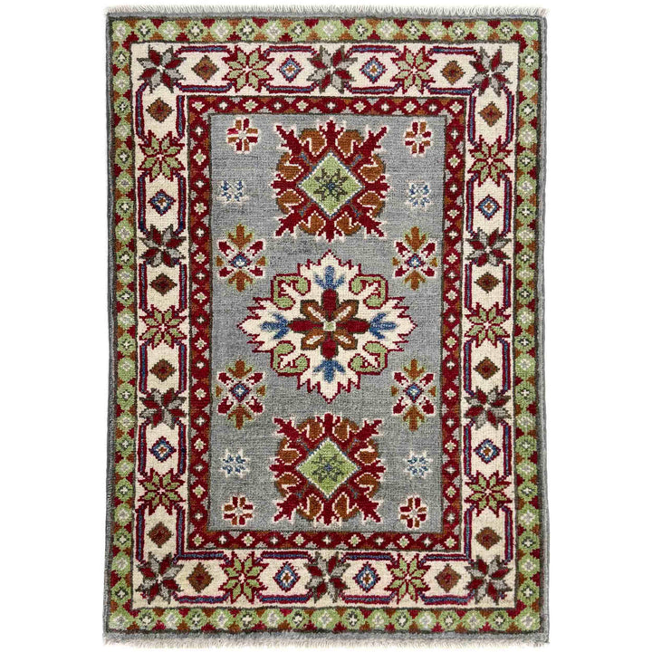 Gray Afghan Kazak Rug 2' 0" x 3' 0" Hand-Knotted | No. AL32553