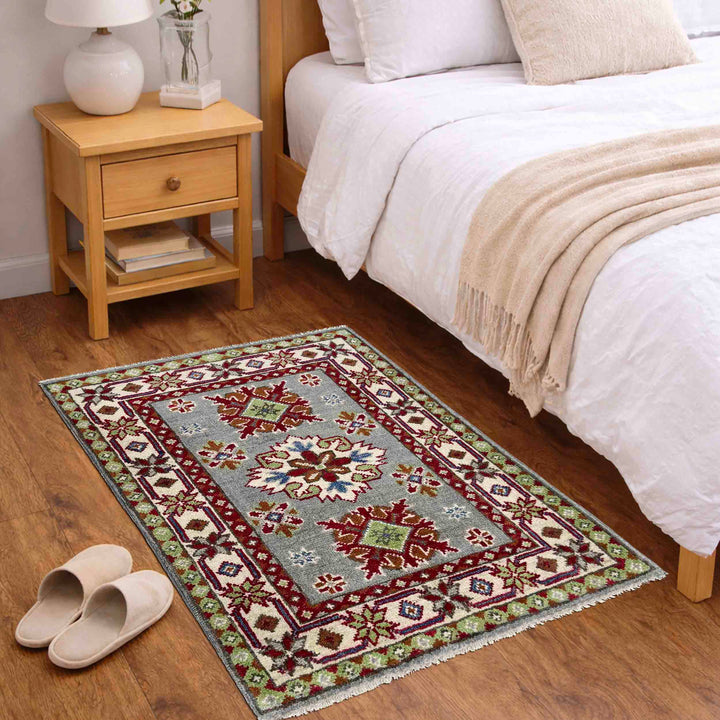 Gray Afghan Kazak Rug 2' 0" x 3' 0" Hand-Knotted | No. AL32553