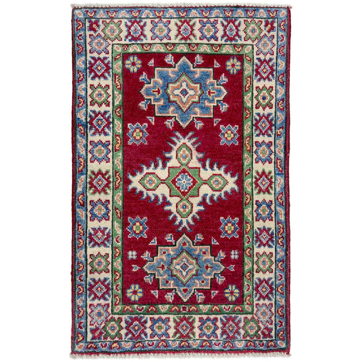 Red Afghan Kazak Rug 1' 11" x 3' 1" Hand-Knotted | No. AL41957