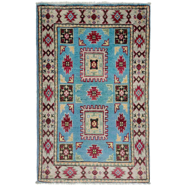 Blue Afghan Kazak Rug 2' 0" x 3' 1" Hand-Knotted | No. AL20163