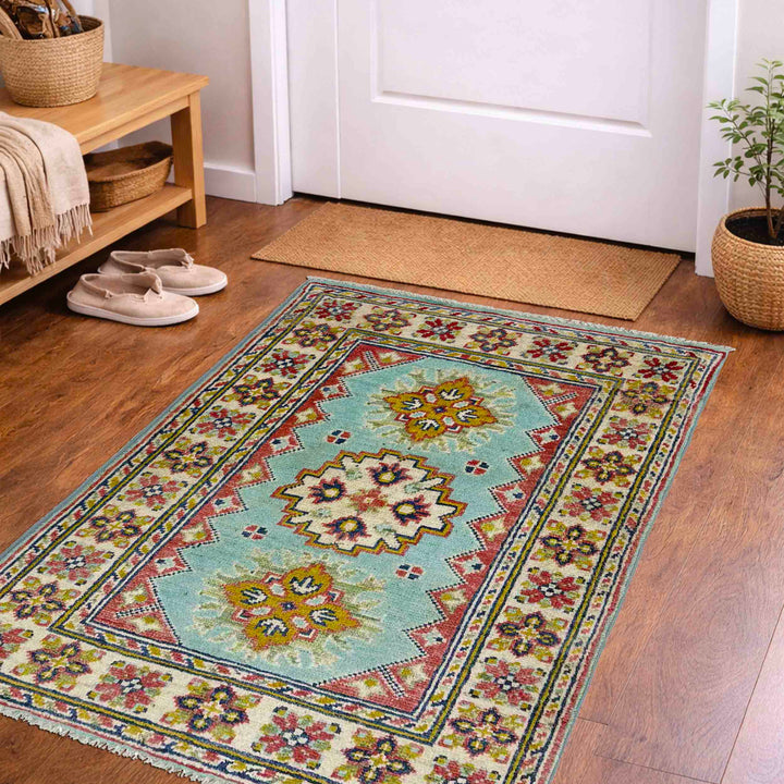 Blue Afghan Kazak Rug 1' 11" x 3' 0" Hand-Knotted | No. AL87001