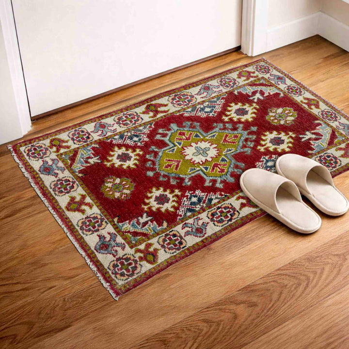 Red Afghan Kazak Rug 2' 0" x 3' 4" Hand-Knotted view