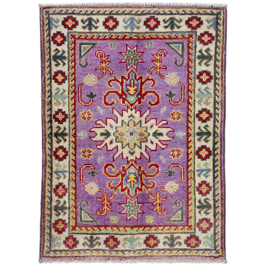 Pink Afghan Kazak Rug 1' 11" x 2' 9" Hand-Knotted