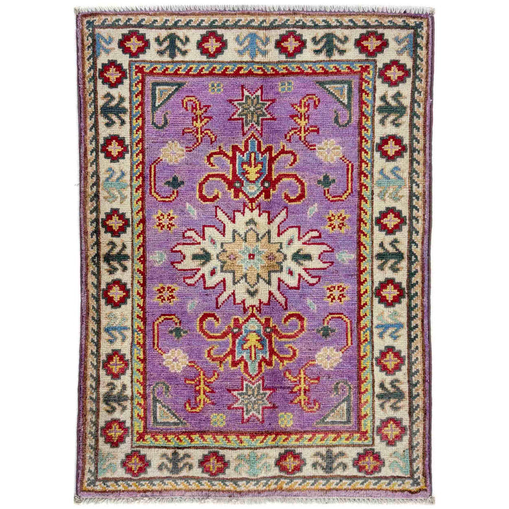 Pink Afghan Kazak Rug 1' 11" x 2' 9" Hand-Knotted