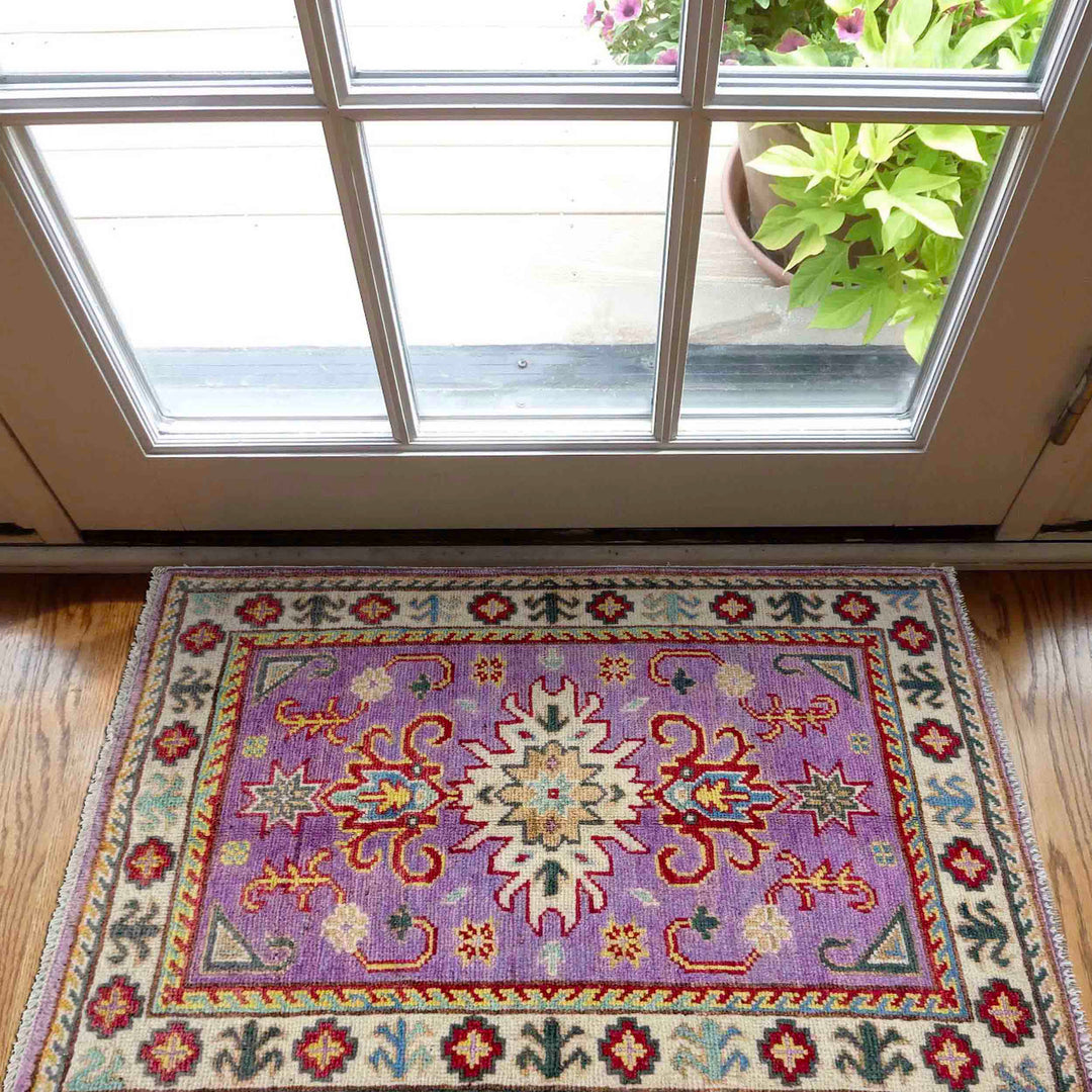 Pink Afghan Kazak Rug 1' 11" x 2' 9" Hand-Knotted view