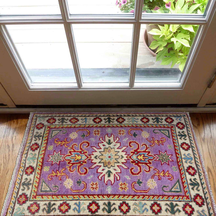 Pink Afghan Kazak Rug 1' 11" x 2' 9" Hand-Knotted view