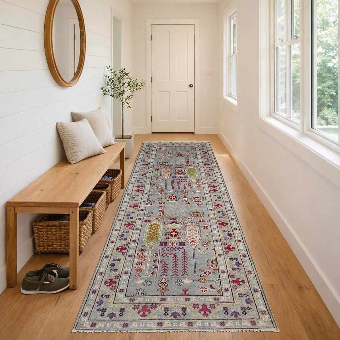 Gray Afghan Kazak Rug 2' 9" x 9' 9" Hand-Knotted reverse