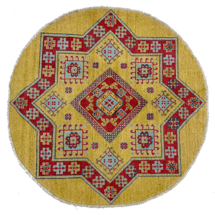 Afghan Kazak Rug 3' 2" x 3' 3" Hand-Knotted