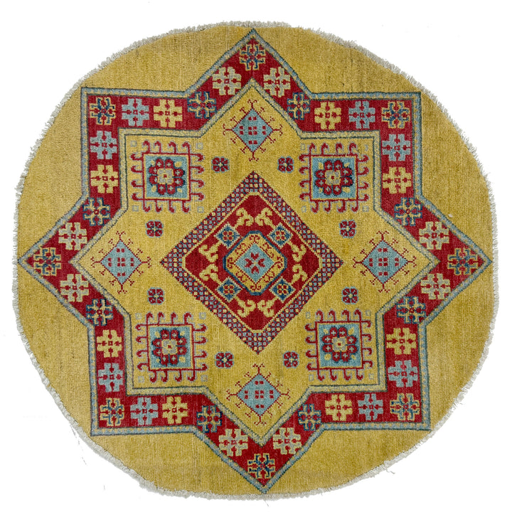 Afghan Kazak Rug 3' 2" x 3' 3" Hand-Knotted | No. AL97938