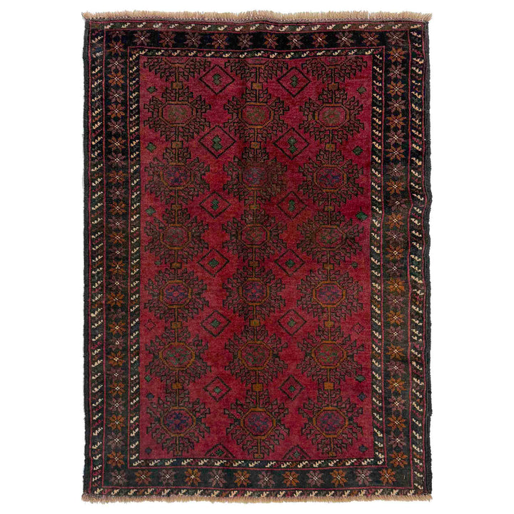 Red Afghan Baluchi Rug 2' 10" x 4' 4" Hand-Knotted