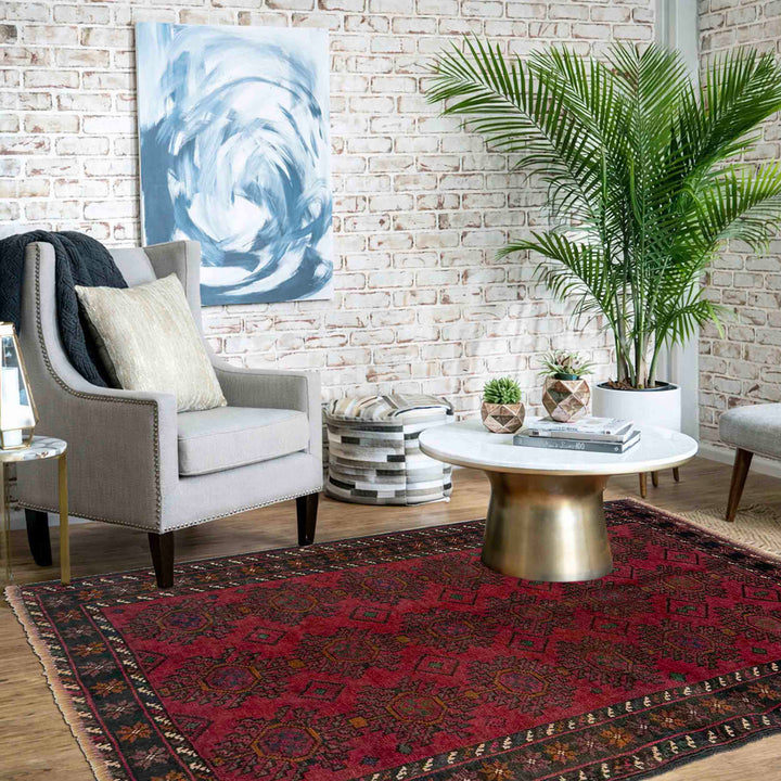 Red Afghan Baluchi Rug 2' 10" x 4' 4" Hand-Knotted | No. AL50649