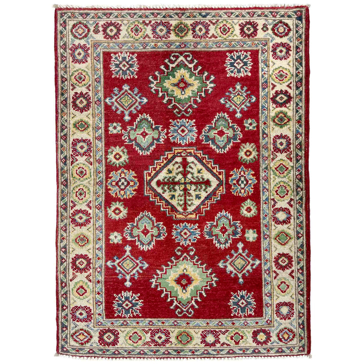 Red Afghan Kazak Rug 2' 7" x 3' 9" Hand-Knotted