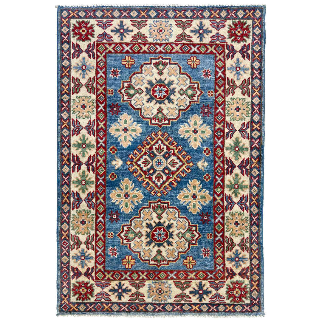 Blue Afghan Kazak Rug 2' 8" x 4' 0" Hand-Knotted