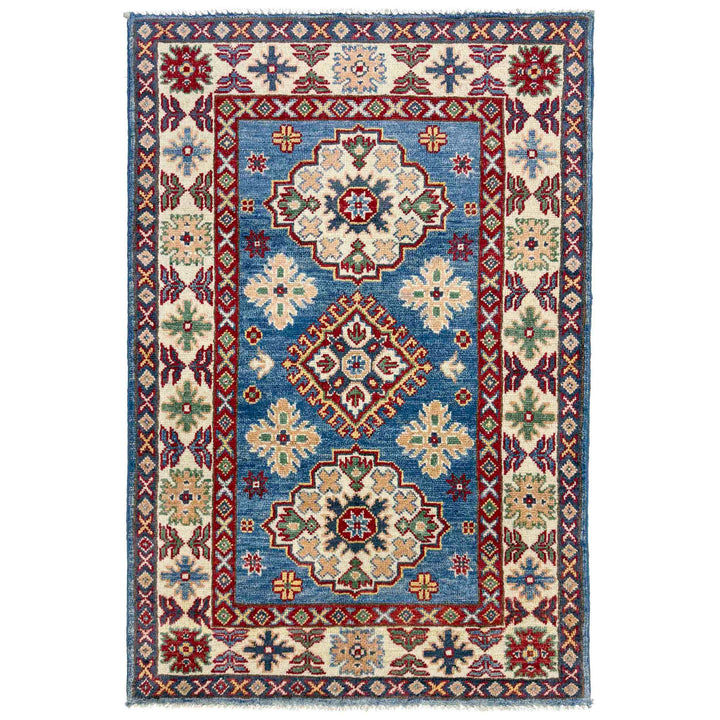 Blue Afghan Kazak Rug 2' 8" x 4' 0" Hand-Knotted
