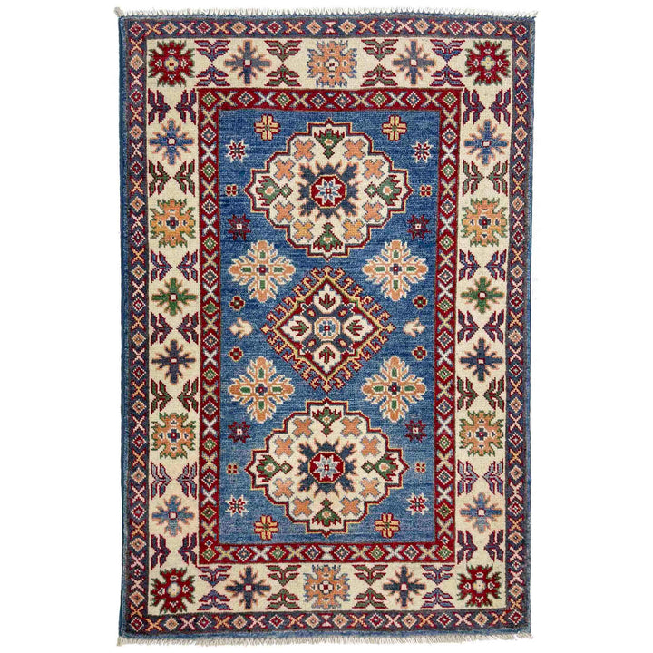 Blue Afghan Kazak Rug 2' 8" x 4' 0" Hand-Knotted | No. AL31326