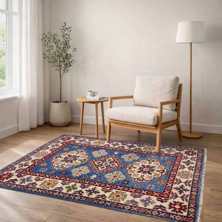 Blue Afghan Kazak Rug 2' 8" x 4' 0" Hand-Knotted | No. AL31326