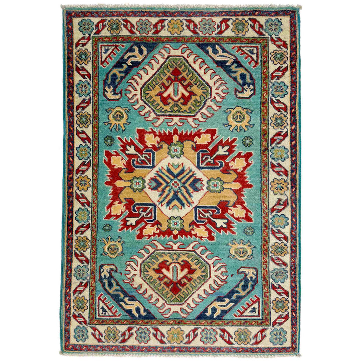 Blue Afghan Kazak Rug 2' 8" x 4' 0" Hand-Knotted | No. AL69783