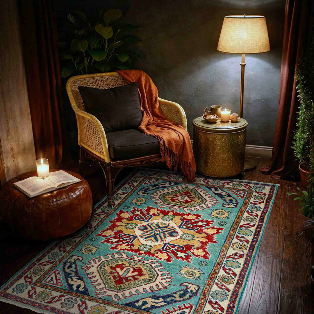 Blue Afghan Kazak Rug 2' 8" x 4' 0" Hand-Knotted | No. AL69783